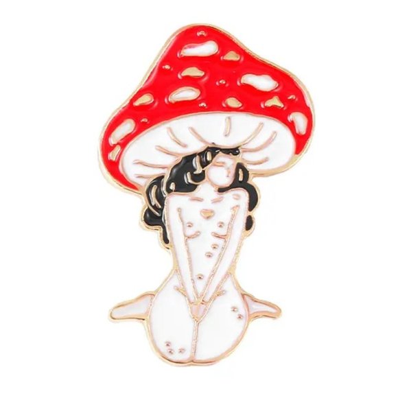 Mushroom Godess Pin Woman Sexy Naked Enamel Brooch Bag Charm Backpack GIFT - Picture 1 of 3